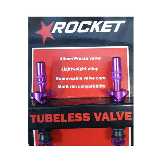 Rocket Tubeless Valves Presta Valve Set - 44MM Purple Round Base - Cush Core Compatible